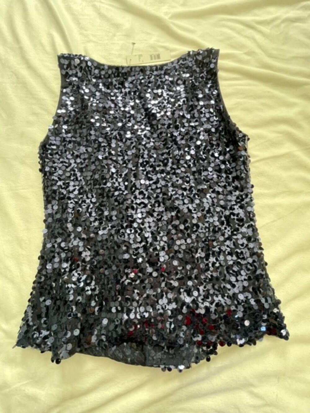 T Tahari Sleeveless Top Women's Sequined V-Neck Tie Accents, Blue Sequins,Size S - Picture 2 of 7